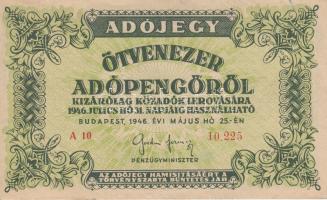 1946. 50.000AP igen látványos hátlapi gépszínátnyomattal! T:II