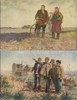 2 db régi, szovjet folklórt ábrázoló művészlap, mindkettő használatlan