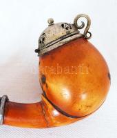 Régi tajtékpipa nikkel kupakkal, fém berakással, ezüst (Ag) elemekkel díszített modern szárral / 
Vi...