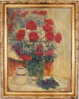 Diener Dénes jelzéssel: Virágcsendélet. Olaj, karton, felújított keret, 89×73 cm