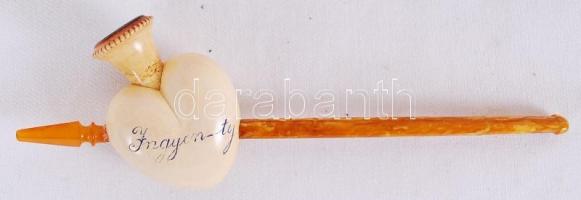 cca 1920 Szokatlan alakú női tajtékpipa bakelit szárral Weisz S. Fia Budapest Király u. 3. sz. alatt...