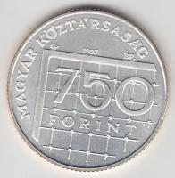 1997. 750Ft Ag "Labdarúgó VB" T:BU Csak 3000db! Dísztokban. Tanúsítvánnyal
