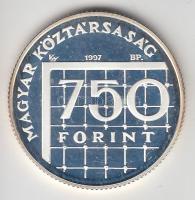 1997. 750Ft Ag "Labdarúgó VB" T:PP Dísztokban. Tanúsítvánnyal