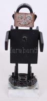 Robot szobor fém alkatrészekből márvány talapzaton /  Metal figure on marble stand, 21cm