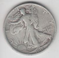 Amerikai Egyesült Államok 1917. 1/2$ Ag "Walking Liberty" T:3 USA 1917. 1/2 Dollar Ag "Walking Liberty" C:F