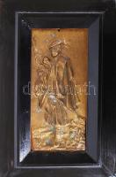 Jelzés nélkül: Pipázó juhász. Bronz dombormű, keretben, 29x20cm