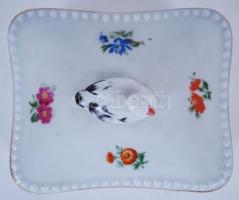 Hollóházi, gólyás ékszeres doboz, jelzett, hibátlan, m:7 cm, 8×9 cm/ porcelain box with stork