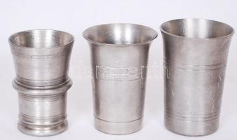 3db jelzett ón pohár /  Tin glasses, cca 10cm