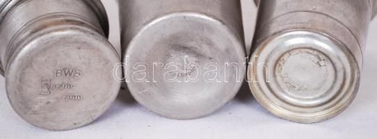 3db jelzett ón pohár / 
Tin glasses, cca 10cm