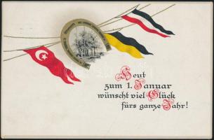 New year, horseshoe, flags, litho