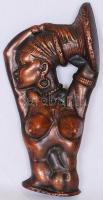 Afrikai aktot ábrázoló, falra akasztható bronzírozott fém dombormű /  African nude, copper plated metal bas relief, 32x16cm