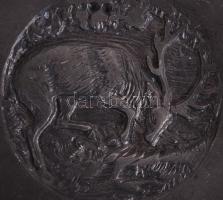 Ón tálka domborműves vadászjelenettel / 
Tin plate with hunting scene, 10cm