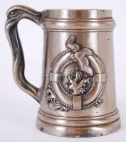 Kis, fémbevonatú ónkupa hajós jelenetekkel / 
Tiny tin jug with sailing motives, 8cm