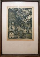 Molnár Gabriella (1940): Éjszaka. Rézkarc, papír, jelzett, üvegezett keretben, 63,5x45,5cm