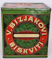 Zománcozott fém nagy doboz, szlovén keksz reklámmal, viseltes állapotban, 24×22×22 cm/ Slovenian bis...