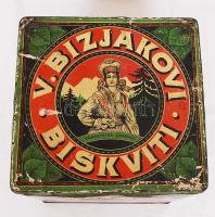 Zománcozott fém nagy doboz, szlovén keksz reklámmal, viseltes állapotban, 24×22×22 cm/ Slovenian bis...