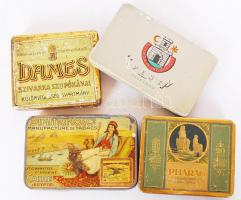 Fém cigarettás, szivarkás dobozok összesen: 4 db, Pharao, Pest, Dimitrino, Dames