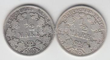 Német Birodalom 1905A-E 1/2M Ag (2x) T:3 German Empire 1905A-E 1/2 Mark Ag (2x) C:F