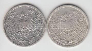 Német Birodalom 1905A-E 1/2M Ag (2x) T:3
German Empire 1905A-E 1/2 Mark Ag (2x) C:F