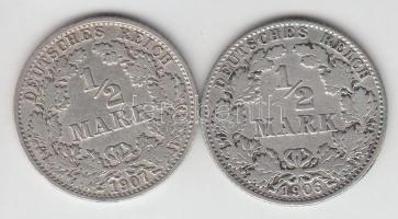 Német Birodalom 1906D-1907A 1/2M Ag (2x) T:3 German Empire 1906D-1907A 1/2 Mark Ag (2x) C:F