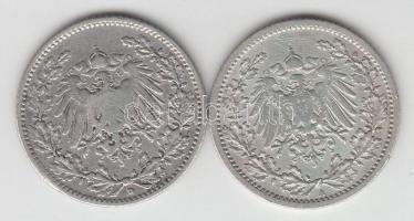 Német Birodalom 1906D-1907A 1/2M Ag (2x) T:3
German Empire 1906D-1907A 1/2 Mark Ag (2x) C:F
