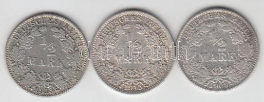 Német Birodalom 1909D-1913D-1915A 1/2M Ag (3x) T:3 German Empire 1909D-1913D-1915A 1/2 Mark Ag (3x) C:F