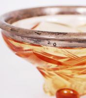 1872-1922 Metszett színes üvegtál, 800/1000-es tisztaságú pesti jelzéssel és "ZsM" mesterj...