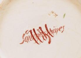 Francia Sarreguemines fajansz dísztányér, jelzett, hibátlan, kézzel festett, 1850-1900 közötti, d:21...