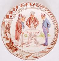 Francia Sarreguemines fajansz dísztányér és kínálótál, jelzett, hibátlan, kézzel festett, 1850-1900 ...