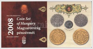 2008. 1Ft-100Ft 7klf db + Mátyás denár Ag fantáziaverete "Reneszánsz emlékév" dísztokos szettben T:BU