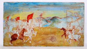 Vinkler László (1912-1980): Harcmezőn, vázlat. Olaj, farost, 33x60cm