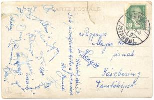 1940 A Ferencvárosi Torna Club labdarúgócsapata tagjai által aláírt képeslap Ortutay, Dimény, Juhari, Waldinger, Hámori és mások aláírásaival az Isztambul elleni 2:2-re végződött meccsről