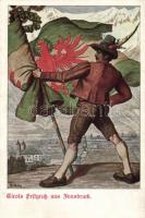 Innsbruck Tirol festival 1909 artist signed patriotic postcard So.Stpl s: Thomas Walch