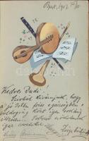 Musical instruments, hand painted greeting card (fl)