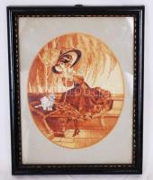 Jelzés nélkül: Kalapos kandúr és a dáma. Tus, karton, szép régi keretben, 26×20 cm