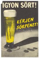 cca 1940 Sörpénz sör kisplakát 18x24 cm