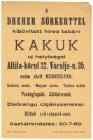 cca 1930 Budapest I. Tabáni Kakukk étterem Dreher reklámplakát 17x25 cm