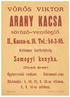 cca 1930 Budapest II. Arany Kacsa étterem söröző reklámplakát 17x25 cm