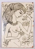 Jelzés nélkül: Női akt. Tűzzománc, fém lemez, (kis lepattanásokkal) 32×23 cm