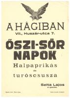 cca 1930 Budapest VII. Hági söröző reklámplakát 17x24 cm