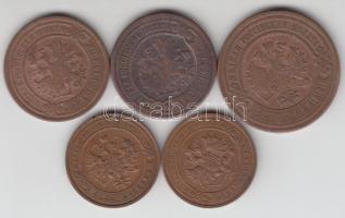Oroszország 1894. 2k + 1908. 3k + 1909. 2k + 1913. 1k + 1915. 1k T:2,2-,3
Russia 1894. 2 kopeks + 19...