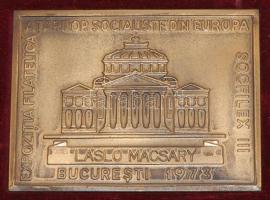 Románia 1973. "Socfilex III - Bukarest" Br plakett (60x80mm) dísztokban T:2 Románai 1973. "Socfilex III - Bucharest" Br plaque (60x80mm) in case C:XF