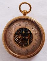 cca 1900 Réz magasságmérő barométer eredeti dobozában, német nyelvű leírással /  Brass "Höhenmessbarometer" (barometric altimeter) in original case with German description
