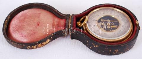 cca 1900 Réz magasságmérő barométer eredeti dobozában, német nyelvű leírással / 
Brass "Höhenme...