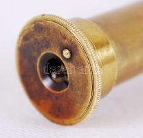 cca 1900 Tengerészeti teleszkópos réz látcső fa burkolattal, lencsevédővel, eredeti tokjában (a tok ...