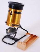 cca 1930 Asztali gyerekmikroszkóp 2db üveglappal eredeti dobozában német nyelvű leírással /  Universal Standmikroskop for children together with two glass plates in original box with German description, 9cm