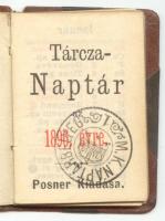 1896 Tárcanaptár finom aranyozott egészbőr kötésben, aranyozott lapszélekkel, a címlapon 1K naptári ...