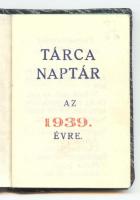 1939 Tárcanaptár egészbőr kötésben, a kötéstáblán kiscicát ábrázoló ezüstözött plakettel, színezett ...