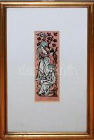 Fery Antal (1908-1994): Ex libris, színezett linó , papír, üvegezett keretben, 39×23 cm