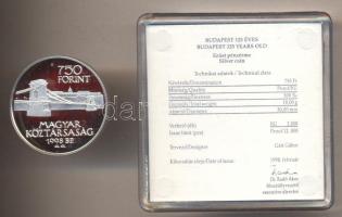 1998. 750Ft Ag "Budapest egyesítésének 125. évfordulója" T:PP dísztokban tanúsítvánnyal